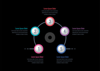 five steps infographic template. round infographic template. internet, education, business, annual report, magazine information template