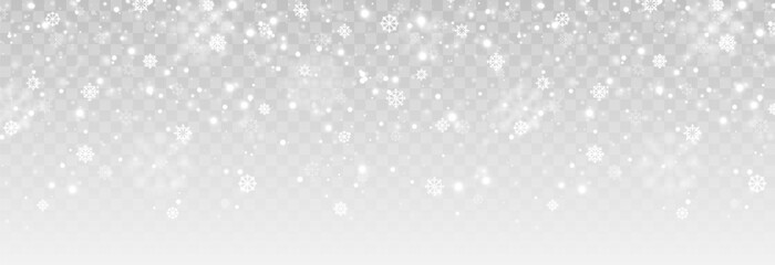 Vector snow background png. Snow png. Snowfall, blizzard, winter. Falling snowflakes. Christmas background.