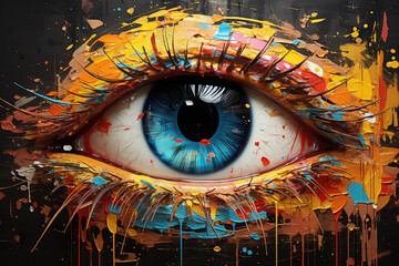 sztuka komputerowa przedstawiająca  oko malowane grubo pędzlem.
