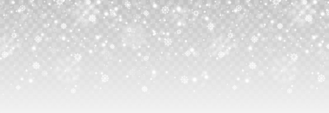 Vector snow background png. Snow png. Snowfall, blizzard, winter. Falling snowflakes. Christmas background.