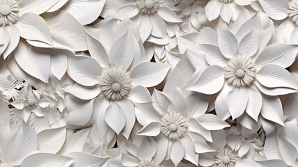 intricate paper quilling art featuring white snowflakes and vibrant white poinsettia flower. SEAMLESS PATTERN. SEAMLESS WALLPAPER.