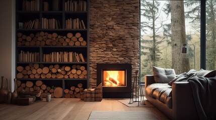 The idea of living in a home that has fire wood - obrazy, fototapety, plakaty