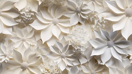 Fototapeta na wymiar intricate paper quilling art featuring white snowflakes and vibrant white poinsettia flower. SEAMLESS PATTERN. SEAMLESS WALLPAPER.