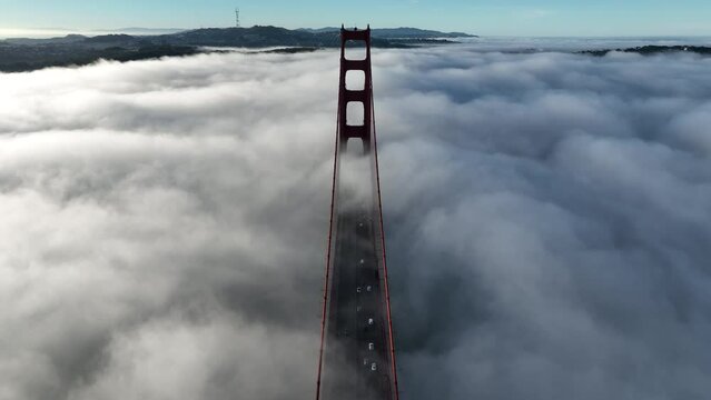 Golden Gate Bridge Aerial At San Francisco In California United States. Megalopolis Downtown Cityscape. Business Travel. Golden Gate Bridge Aerial At San Francisco In California United States. 