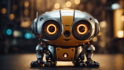 "Adorable Robo-Companion: A Cute 3D Render with Glowing Eyes"