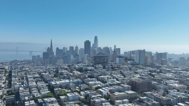 Fog City At San Francisco In California United States. Downtown City Skyline. Transportation Scenery. Fog City At San Francisco In California United States. 