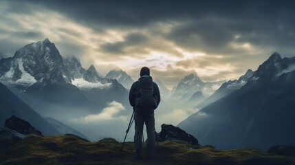 Viewing beautiful, moody landscapes in the Alps. - obrazy, fototapety, plakaty