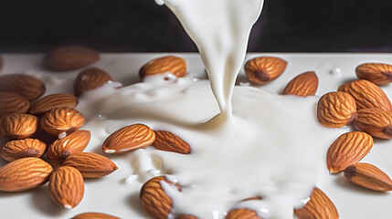 fresh almond milk as alternative to cow milk - obrazy, fototapety, plakaty