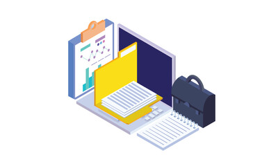 laptop computers full storage of documents. Concept of electronic file organization services.on white background.3D design.isometric vector design Illustration.