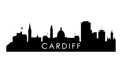 Fototapeta premium Cardiff skyline silhouette. Black Cardiff city design isolated on white background.