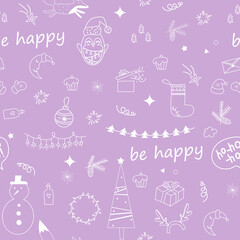 New Year's Eve pattern on a soft purple background. Can be used in a variety of applications. As a pattern for textiles, as a background for printed products, for packaging of many other things.  