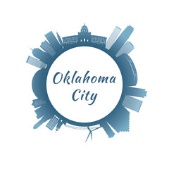 Oklahoma City skyline with colorful buildings. Circular style. Stock vector illustration.