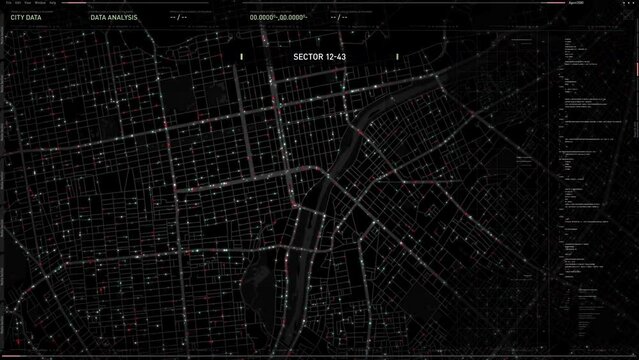 Secret satellite tech used by the police forces. Modern satellite technology collects secret information about vehicle location. Satellite tech gathers secret gps data on a city map.