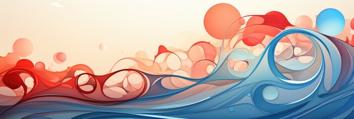 A wave of water with red and blue balloons in the background. AI image.