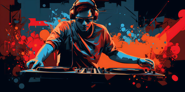 Dj with  controller set playing music