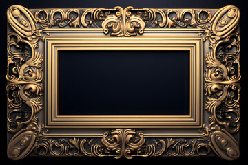 Gold carved gilded frame isolated on black background