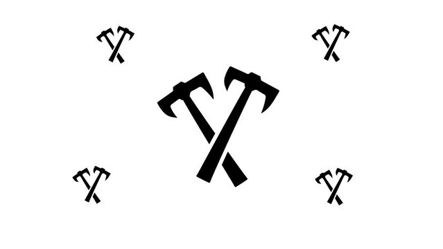 Zoom in and out animation the crossed axes symbol. Large black symbol in the center and four small symbols around. Seamless looped 4k animation on white background