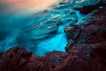 Mysterious Marine Landscape at Sunset, Wallpaper. Nature, Sea, Water and Stone.  - 666750573