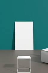 Modellazione e rendering 3d di una parete e pavimento colorate con quadro  bianco