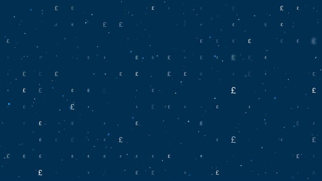 Template animation of evenly spaced pound symbols of different sizes and opacity. Animation of transparency and size. Seamless looped 4k animation on dark blue background with stars