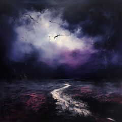 Abstract dark night sky watercolor landscape background