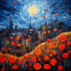 Abstract mosaic painted rose landscape background