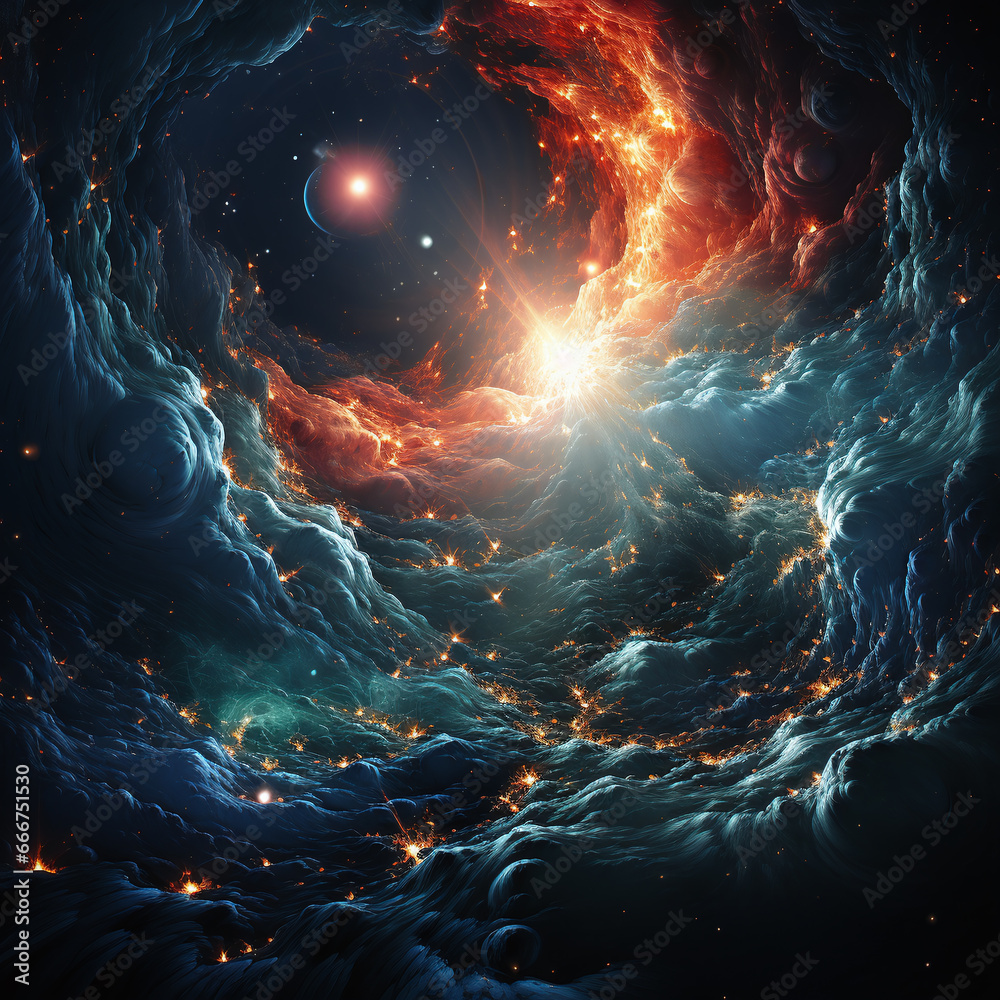 Wall mural ascinating backgrund like cloud mountains with bright light in the middle as galaxy with gorgeaus en
