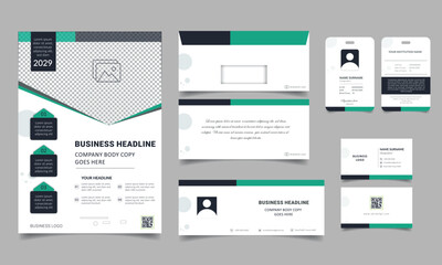 corporate stationary items design flyer,  Letter envelope, facebook cover, Id card and business card double sided