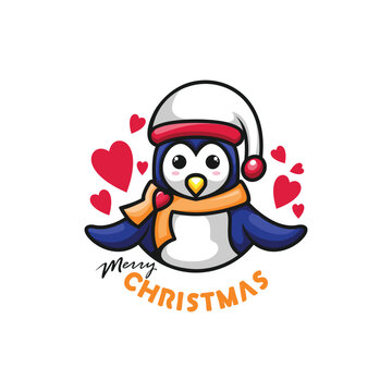 Penguin with merry christmas design
