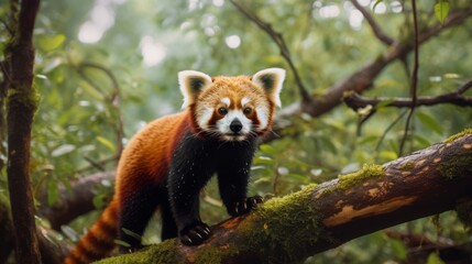 Naklejka premium Red Panda in the Himalayan Forest Canopy