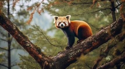 Fototapeta premium Red Panda in the Himalayan Forest Canopy