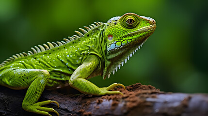 Vivid Close-up of a Green Iguana with Intricate Details.