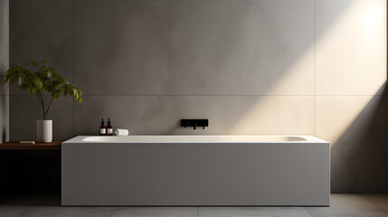 Fototapeta na wymiar Minimalistic Bathroom Design with Warm Ambient Lighting.