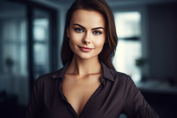 Fototapeta premium Picture portrait of amazing gorgeous office worker young woman.