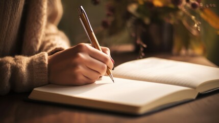 A person writing in a book with a pen - Powered by Adobe