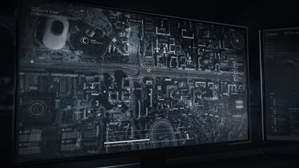 Spy innovation system is gathering intelligence about the target location. Spy innovation tech is processing intelligence data. Spy innovation technology sending the intelligence to special forces. - Powered by Adobe