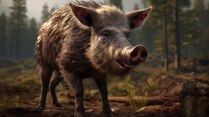 The wild boar is a type of pig native to Eurasia - obrazy, fototapety, plakaty