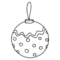 Vector Christmas doodle ball background. Cute hand drawn childish invitation, greeting card. Holiday linear illustration for print, web