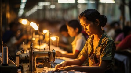 women in a factory sewing clothes