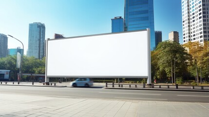 Fototapeta na wymiar white empty advertising billboard on the street.