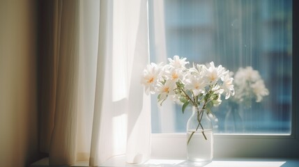 flowers on the window in a vase.