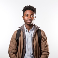 Obraz premium A black student with an accomplished expression, posing against a white background