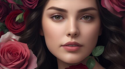 woman with pink roses