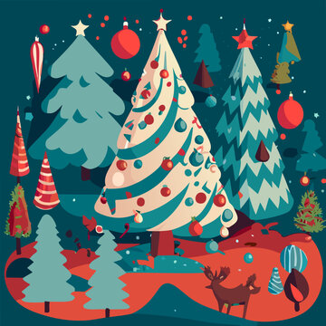 Christmas Forest at Midnight.