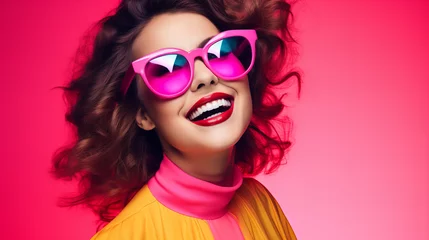 Poster A woman wearing pink sunglasses and smiling © Daniel