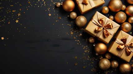 Christmas background template with gift boxes in gold color