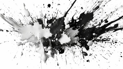 High-contrast black and white paint splashes on a light background. AI generated