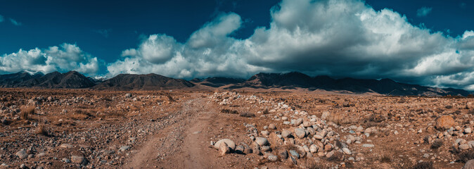 Mountains rocky landscape in cloudy weather, panoramic view © chaossart