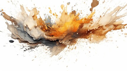 Muted and earthy tone paint splashes on a white background. AI generated