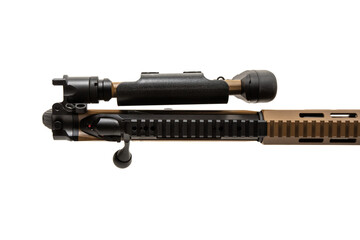 Modern bolt carbine isolated on white background. Weapons for sports, hunting and self-defense.